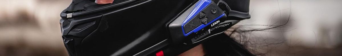 Motorcycle helmet with a Lexin Bluetooth headset mounted
